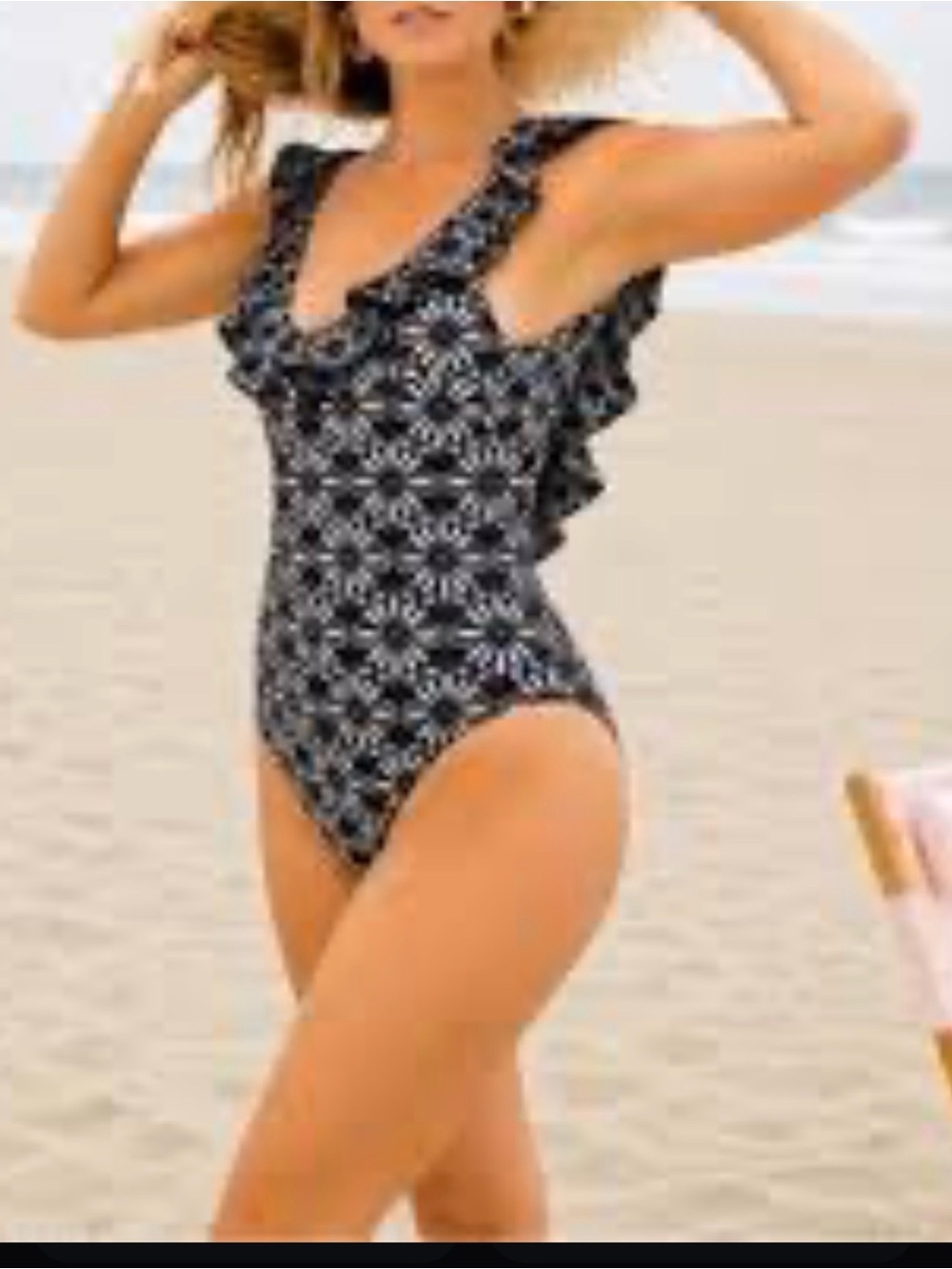 Kenny Flowers Black Floral Ruffle One-Piece Swimsuit for Women’s